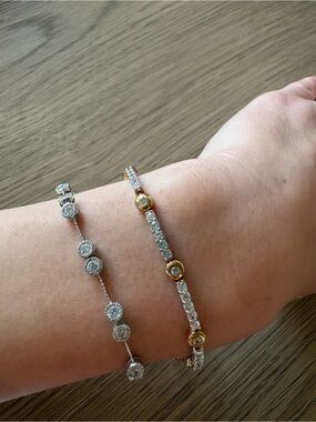 Gold and Silver Two-Tone Diamond Tennis Bracelet Set